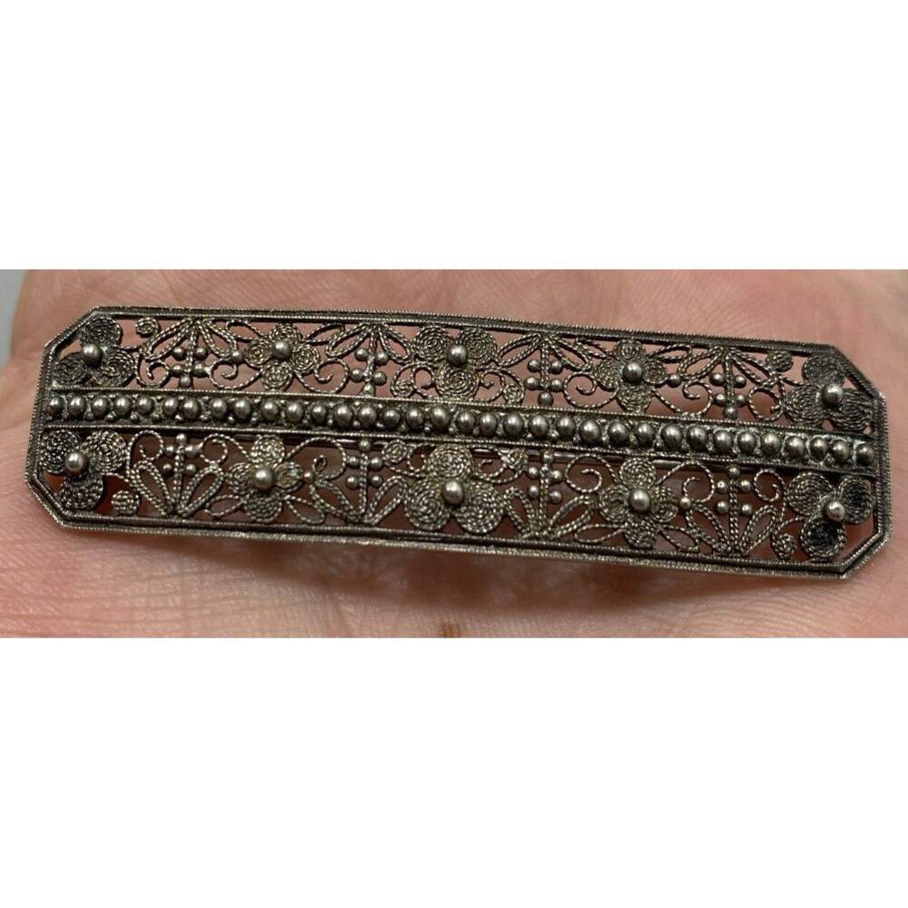 Antique Art Deco 835 Silver Floral Filigree Brooch Pin Or Necklace Pendant 7.52g